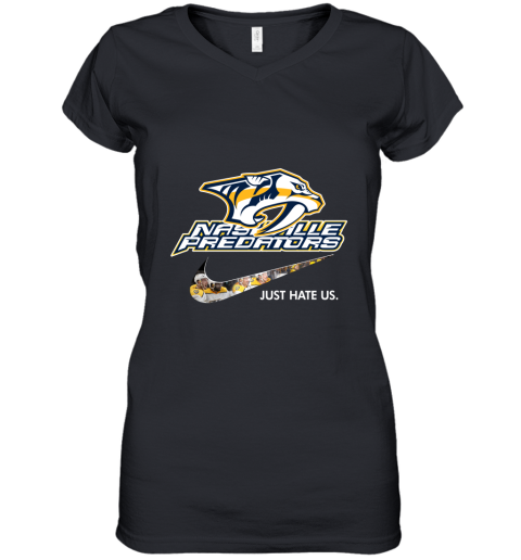 NHL Team Nashville Predators x Nike Just Hate Us Hockey Women's V-Neck T-Shirt