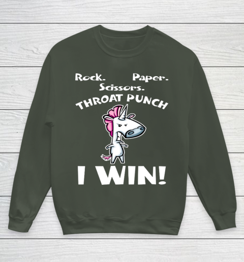 Rock Paper Scissors Throat Punch I Win Unicorn Youth Sweatshirt Tee For Sports
