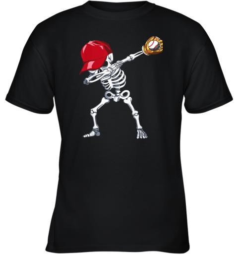 Dabbing Skeleton Baseball Shirt Funny Halloween Gift Boys Youth T-Shirt