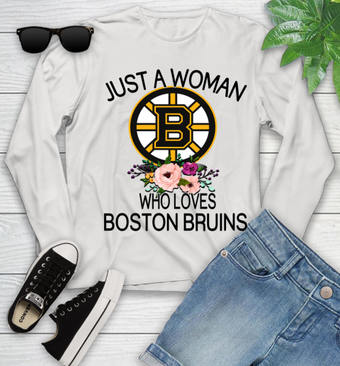 NHL Just A Woman Who Loves Boston Bruins Hockey Sports Youth Long Sleeve