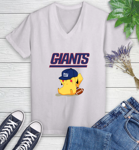 NFL Pikachu Football Sports New York Giants Women's V-Neck T-Shirt