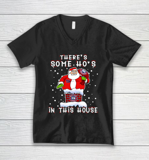 New York Giants Christmas There Is Some Hos In This House Santa Stuck In The Chimney NFL V-Neck T-Shirt
