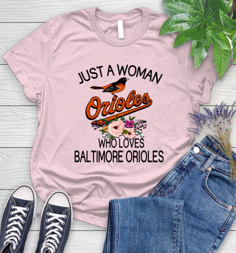MLB Just A Woman Who Loves Baltimore Orioles Baseball Sports Women's T-Shirt 8