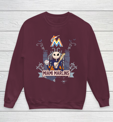 MLB Miami Marlins Baseball Jack Skellington Halloween Youth Sweatshirt 4