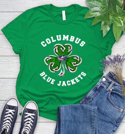 NHL Columbus Blue Jackets Three Leaf Clover St Patrick's Day Hockey Sports Women's T-Shirt 9