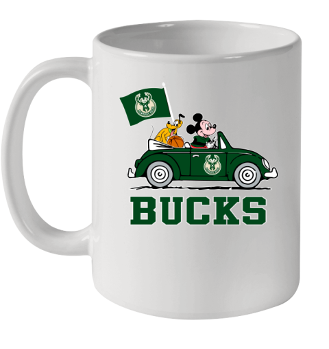 NBA Basketball Milwaukee Bucks Pluto Mickey Driving Disney Shirt Ceramic Mug 11oz