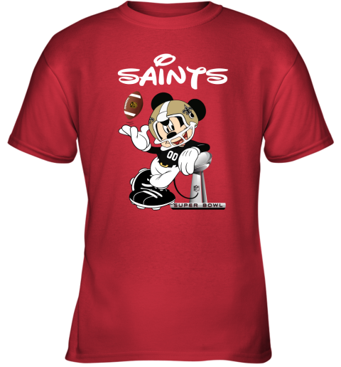 Mickey Saints Taking The Super Bowl Trophy Football Youth T-Shirt 