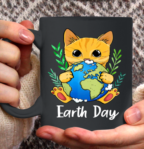 Happy Earth Day Shirt Cute Earth With Cat Earth Day 2021 Ceramic Mug 11oz