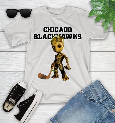 Chicago Blackhawks NHL Hockey Groot Marvel Guardians Of The Galaxy Youth T-Shirt