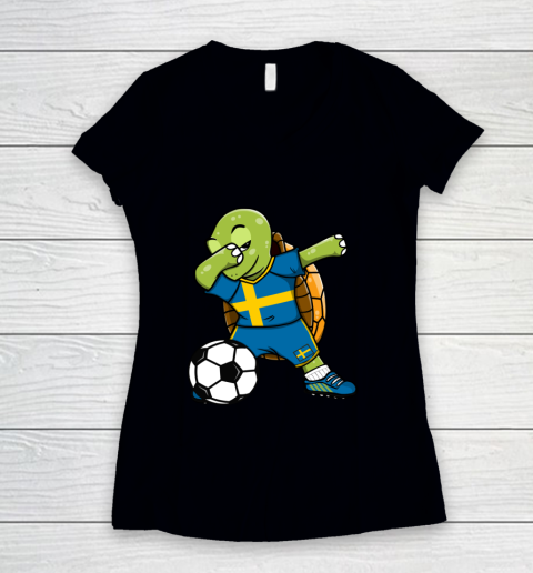 Dabbing Turtle Sweden Soccer Fans Jersey Swedish Football Women's V-Neck T-Shirt