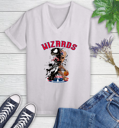 NBA Washington Wizards Basketball Venom Groot Guardians Of The Galaxy Women's V-Neck T-Shirt