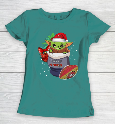 San Francisco 49ers Christmas Baby Yoda Star Wars Funny Happy NFL Women's T-Shirt 12