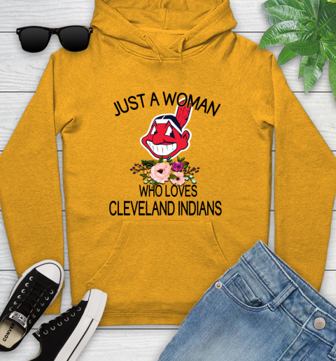 MLB Just A Woman Who Loves Cleveland Indians Baseball Sports Youth Hoodie 2