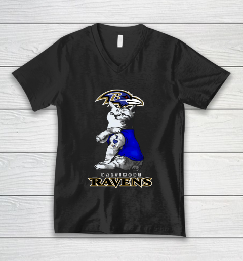 NFL Football My Cat Loves Baltimore Ravens V-Neck T-Shirt