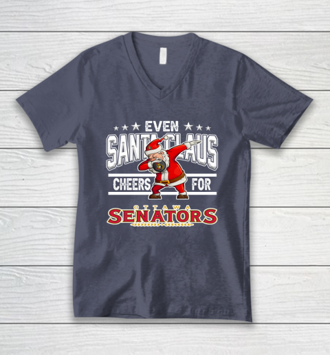 Ottawa Senators Even Santa Claus Cheers For Christmas NHL V-Neck T-Shirt 7