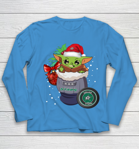 Dallas Stars Christmas Baby Yoda Star Wars Funny Happy NHL Youth Long Sleeve 7