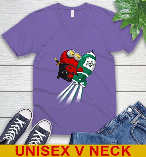 NHL Hockey Dallas Stars Deadpool Minion Marvel Shirt V-Neck T-Shirt 8