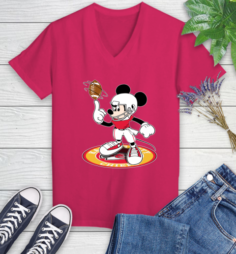 NFL Football Kansas City Chiefs Cheerful Mickey Disney Shirt Women's V-Neck T-Shirt 8