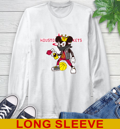 Houston Rockets NBA Basketball Mickey Peace Sign Sports Long Sleeve T-Shirt