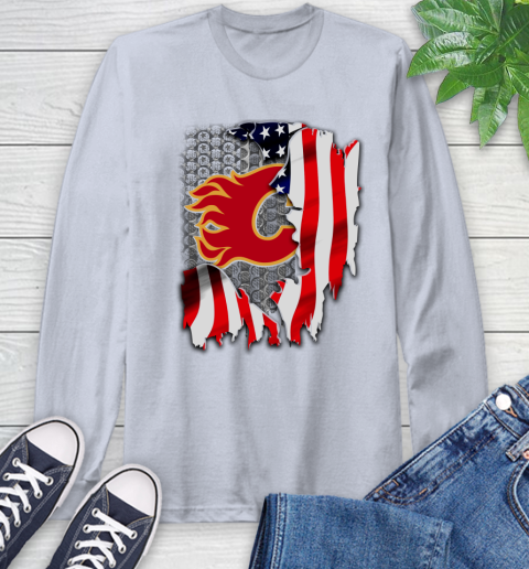 Calgary Flames NHL Hockey American Flag Long Sleeve T-Shirt 6