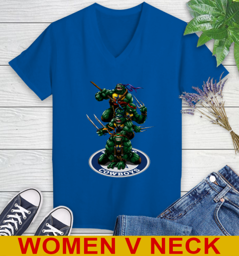 NFL Football Dallas Cowboys Teenage Mutant Ninja Turtles Shirt Women's V-Neck T-Shirt 11