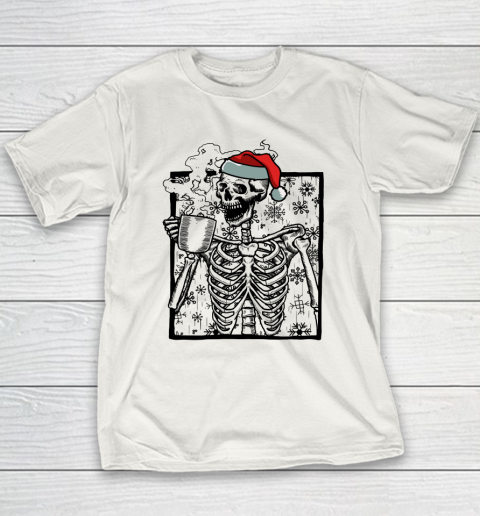 Skeleton Drinking Coffee Shirt Death Drinking Coffee Skeleton Christmas Youth T-Shirt