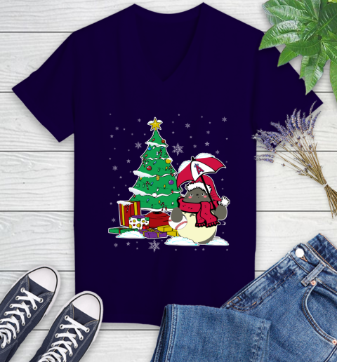 Los Angeles Angels MLB Baseball Cute Tonari No Totoro Christmas Sports Women's V-Neck T-Shirt 3