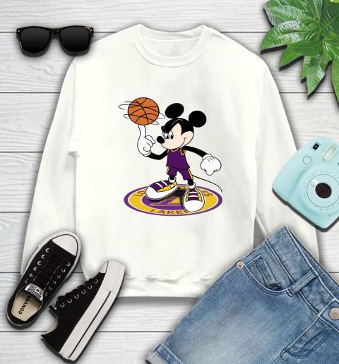 NBA Basketball Los Angeles Lakers Cheerful Mickey Disney Shirt Sweatshirt 2