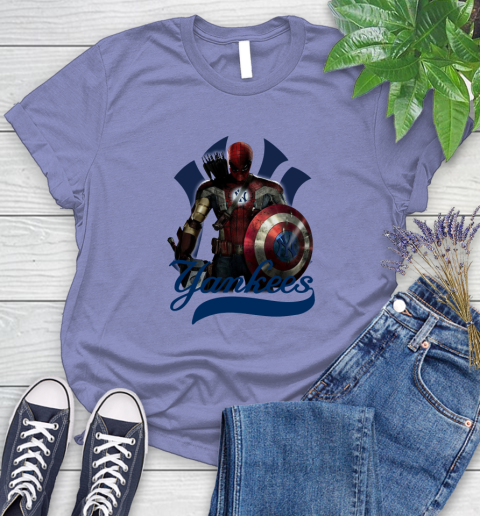 MLB Captain America Thor Spider Man Hawkeye Avengers Endgame Baseball New York Yankees Women's T-Shirt 11
