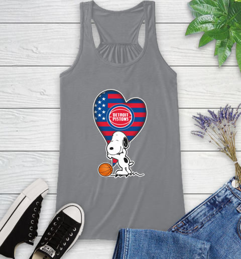 Detroit Pistons NBA Basketball The Peanuts Movie Adorable Snoopy Racerback Tank 5