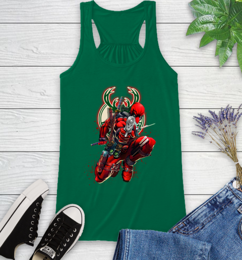NBA Deadpool Marvel Comics Sports Basketball Milwaukee Bucks Racerback Tank 7