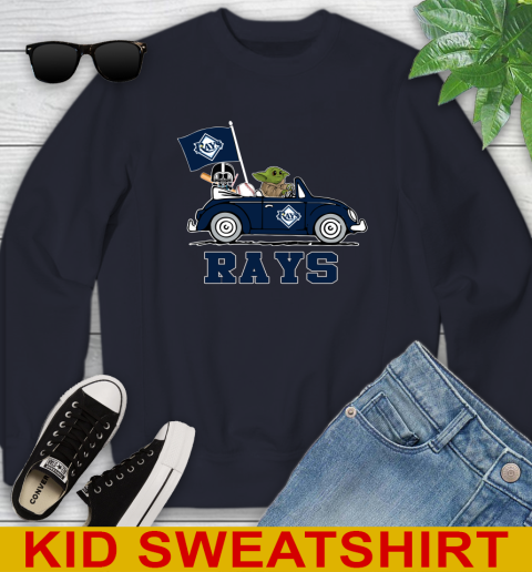 MLB Baseball Tampa Bay Rays Darth Vader Baby Yoda Driving Star Wars Shirt Youth Sweatshirt 3
