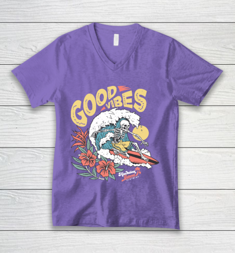 Good Vibes Skeleton Surfer V-Neck T-Shirt 8