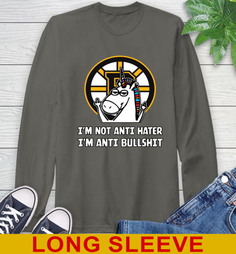 Boston Bruins NHL Hockey Unicorn I'm Not Anti Hater I'm Anti Bullshit Long Sleeve T-Shirt 8