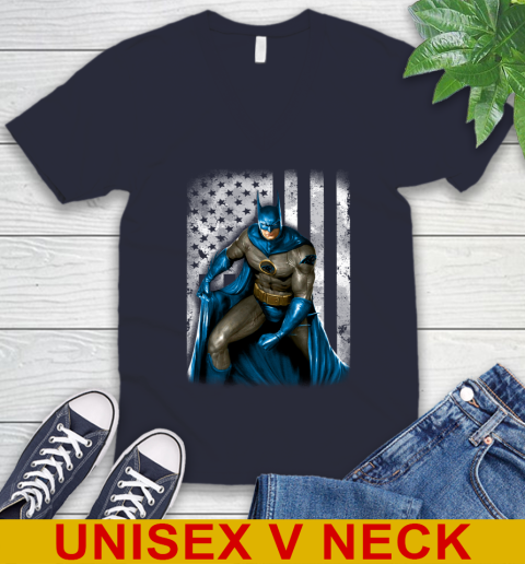 Carolina Panthers NFL Football Batman DC American Flag Shirt V-Neck T-Shirt 2