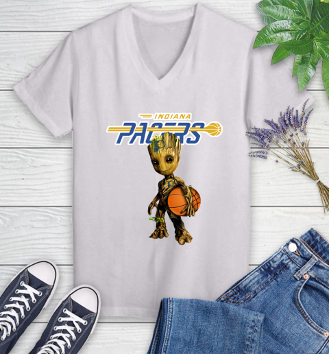 Indiana Pacers NBA Basketball Groot Marvel Guardians Of The Galaxy Women's V-Neck T-Shirt