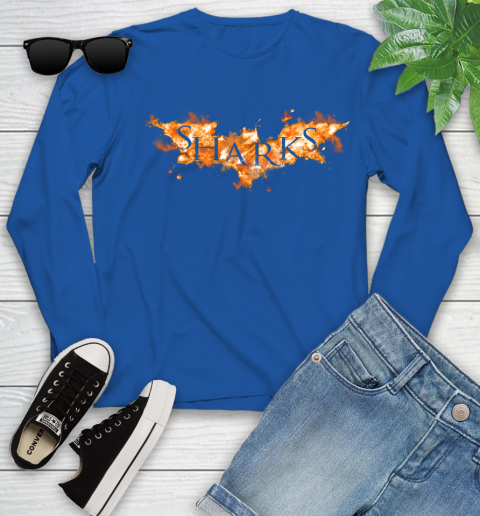NHL San Jose Sharks Batman Logo DC Hockey Sports Shirts Youth Long Sleeve 10