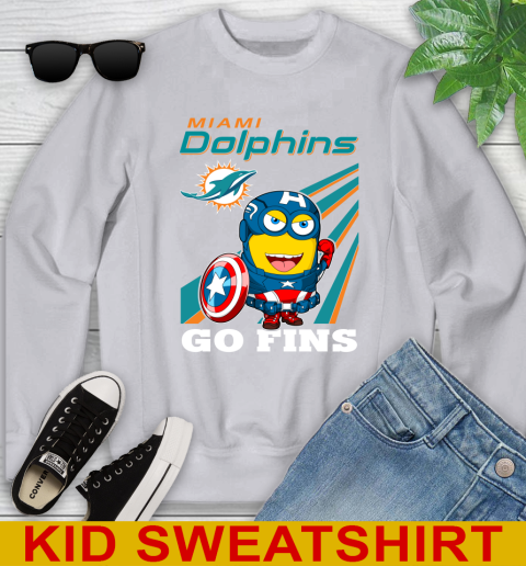 NFL Football Miami Dolphins Captain America Marvel Avengers Minion Shirt Youth Sweatshirt 4 NFL Football Miami Dolphins Captain America Marvel Avengers Minion Shirt Youth Sweatshirt - Image 4