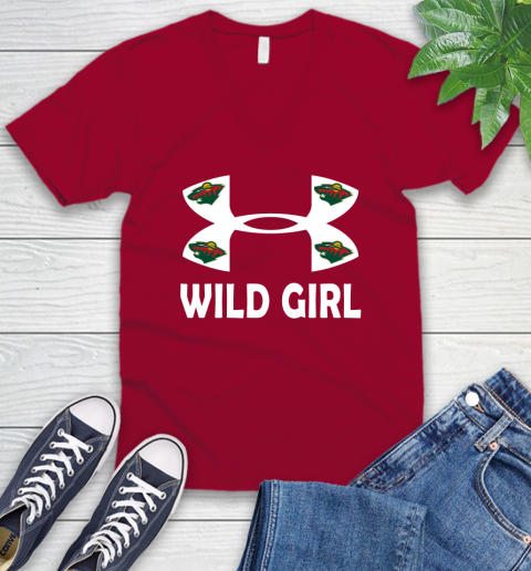 NHL Minnesota Wild Girl Under Armour Hockey Sports V-Neck T-Shirt 7