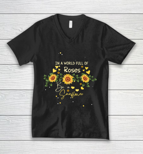 In a World Full of Roses be a Sunflower Summer Vibes Autism Awareness V-Neck T-Shirt