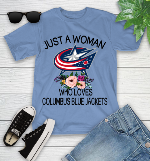 NHL Just A Woman Who Loves Columbus Blue Jackets Hockey Sports Youth T-Shirt 9