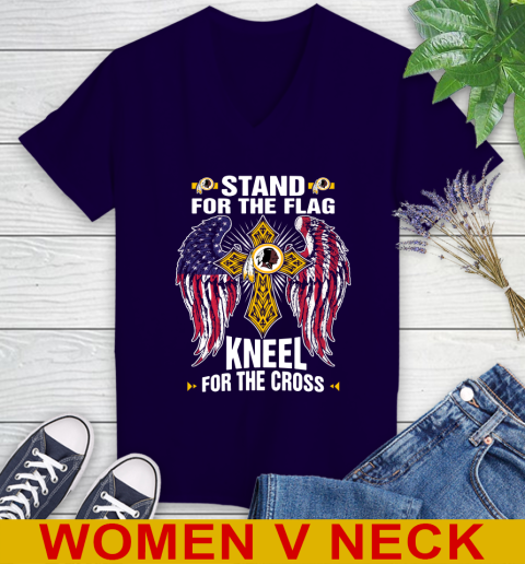 NFL Football Washington Redskins Stand For Flag Kneel For The Cross Shirt Women's V-Neck T-Shirt 3