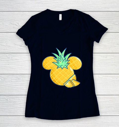 Disney Mickey Friends Mickey Pineapple Logo Women's V-Neck T-Shirt 2