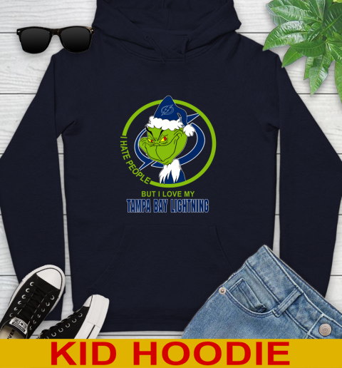 Tampa Bay Lightning NHL Christmas Grinch I Hate People But I Love My Favorite Hockey Team Youth Hoodie 4