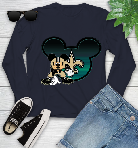 NFL New Orleans Saints Mickey Mouse Disney Football T Shirt Youth Long Sleeve 3