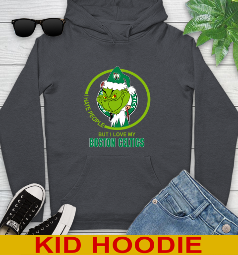 Boston Celtics NBA Christmas Grinch I Hate People But I Love My Favorite Basketball Team Youth Hoodie 9
