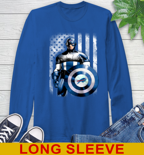 Buffalo Bills NFL Football Captain America Marvel Avengers American Flag Shirt Long Sleeve T-Shirt 11