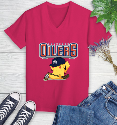 NHL Pikachu Hockey Sports Edmonton Oilers Women's V-Neck T-Shirt - Image 10