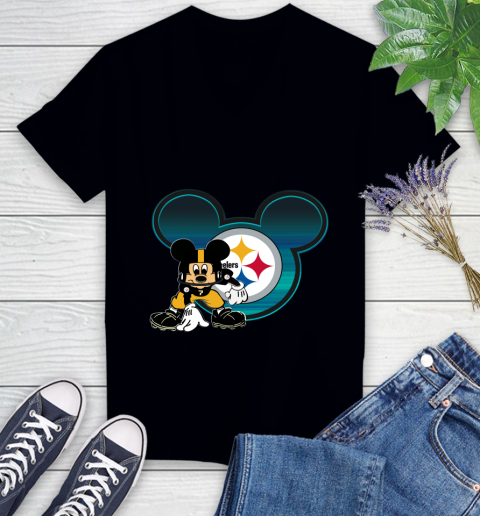 NFL Pittsburgh Steelers Mickey Mouse Disney Football T Shirt Women's V-Neck T-Shirt 2