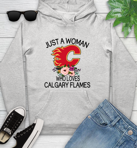 NHL Just A Woman Who Loves Calgary Flames Hockey Sports Youth Hoodie